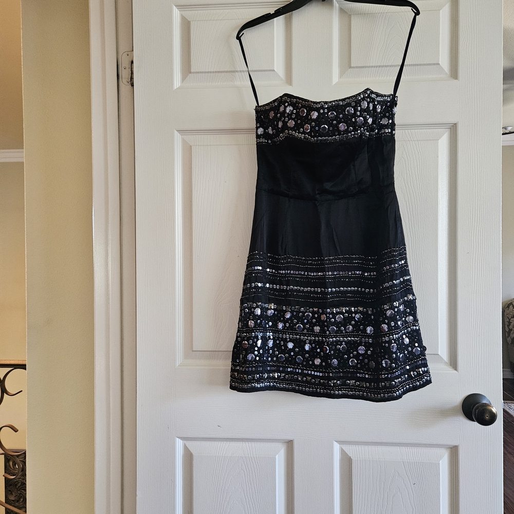 French Connection Black Strapless Dress with Embellishments